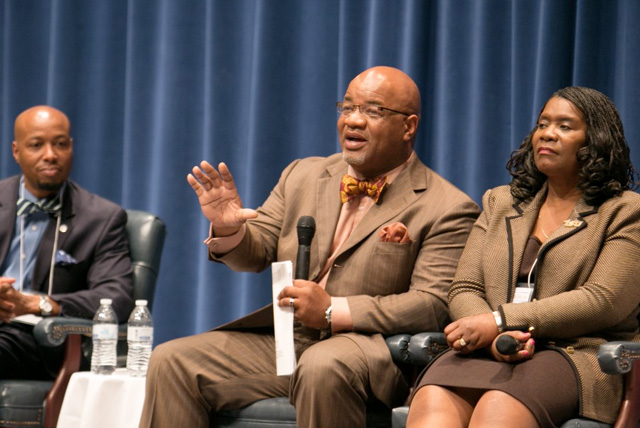 HBCU Presidents Dr. Kevin D. Rome, of Lincoln University, left; Dr. William B. Bynum, of Mississippi Valley State University; and Dr. Glenda Baskin Glover say non-minority institutions should take a lesson from HBCUs on how they are coping in the face of limited resources.