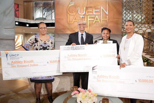 UNCF surprises Ashley Booth and her family with a Scholarship on The Queen Latifah Show.