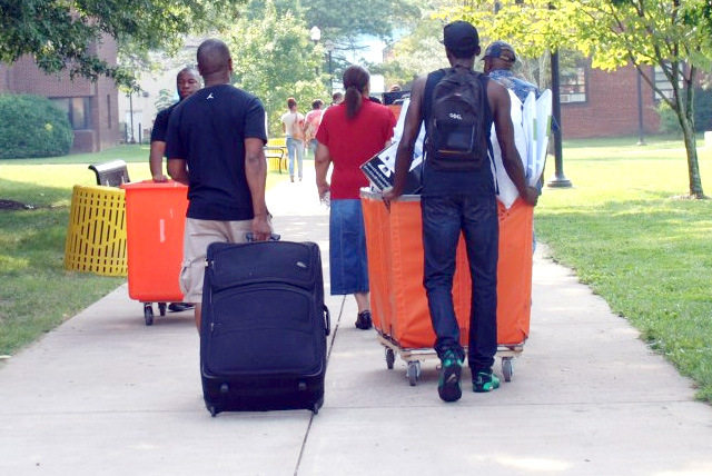 Bowie State University freshman students move into campus housing on Freshman Move-In Day.