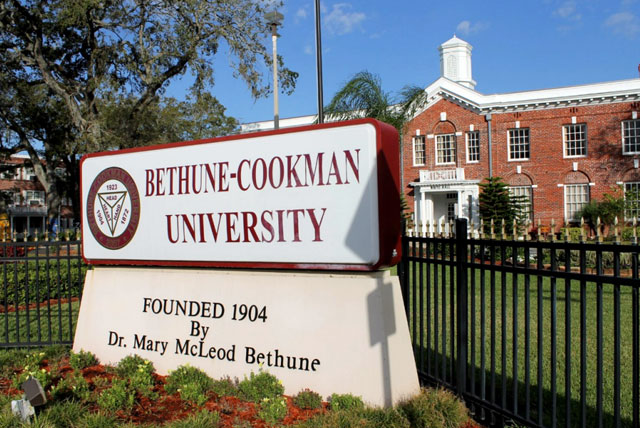 Bethune-Cookman University Signage in front of the historic White Hall, located at the heart of the Daytona Beach campus.