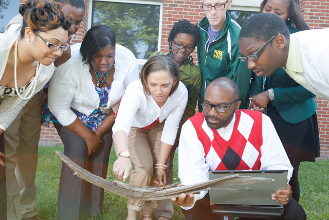 NSU School of Education students participate in a class exercise outside of the classroom.
