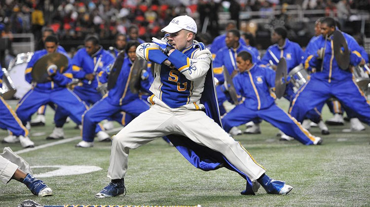 Drum major Thomas Lamb, of Albany State University dances during the Honda Battle of the Bands at the Georgia Dome in 2012. 