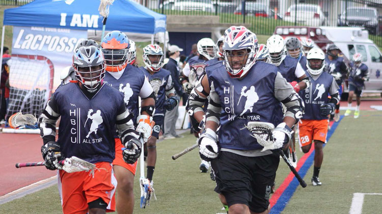 HBCU Lacrosse players run out on the field during the annual HBCU Allstar Weekend.