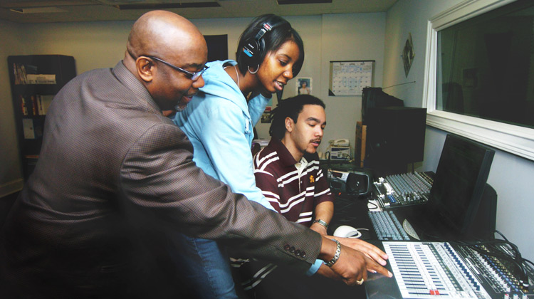 Media production students gain experience in recording studio.