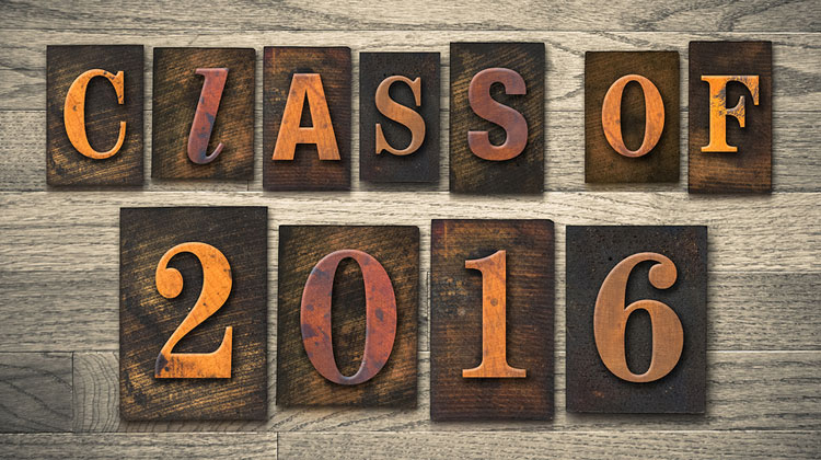 The words "CLASS OF 2016" written in vintage wooden letterpress type.