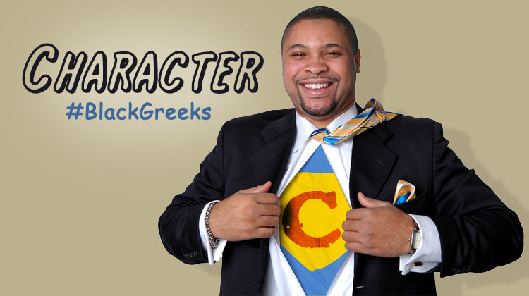 Black Greek Superhero with a "C" on his chest for Character.
