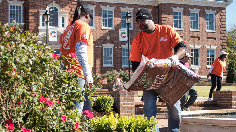 The Home Depot's Retool Your School team installs improvements on the campus of Claflin University.