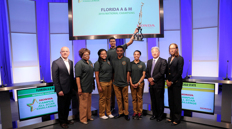 Representatives from Honda congratulate the winning team from Florida A&M University on their eighth win of the HCASC National Championship